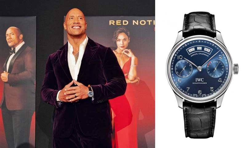 【名人表盒】巨石強森戴IWC出席Netflix《紅色通緝令Red Notice》首映-復刻表