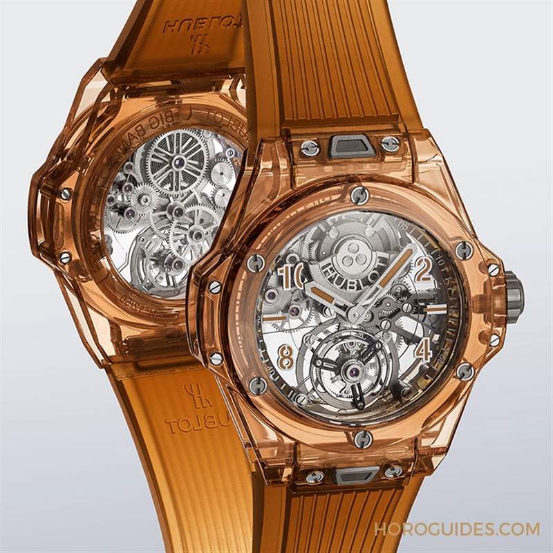 2021 LVMH鐘表周速報(bào)｜HUBLOT冰橙藍(lán)寶石陀飛輪自動(dòng)上鏈腕表、陶瓷鏈帶計(jì)時(shí)碼表-復(fù)刻表