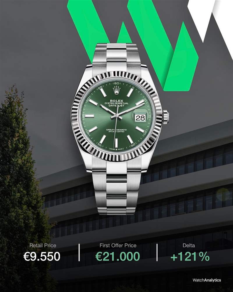 Datejust 126334二級(jí)市場(chǎng)的首波報(bào)價(jià)。(IG@watchanalytics) Rolex綠面手表Datejust、Day-Date首波行情曝光228238炒逾百萬(wàn)-復(fù)刻表