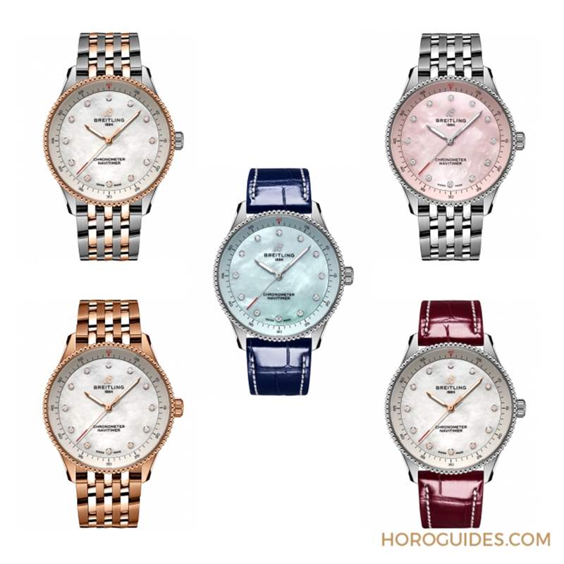 輕霧粉與淺藍色珍珠母貝面盤Navitimer也可以唯美-復刻表