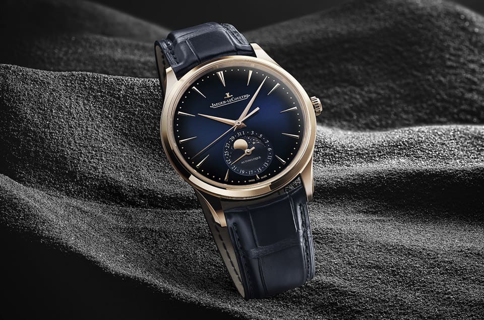 積家Master Ultra超薄大師月相表改玫瑰金材質(zhì)搭配漸層藍色面盤詮釋雅致型格-復刻表